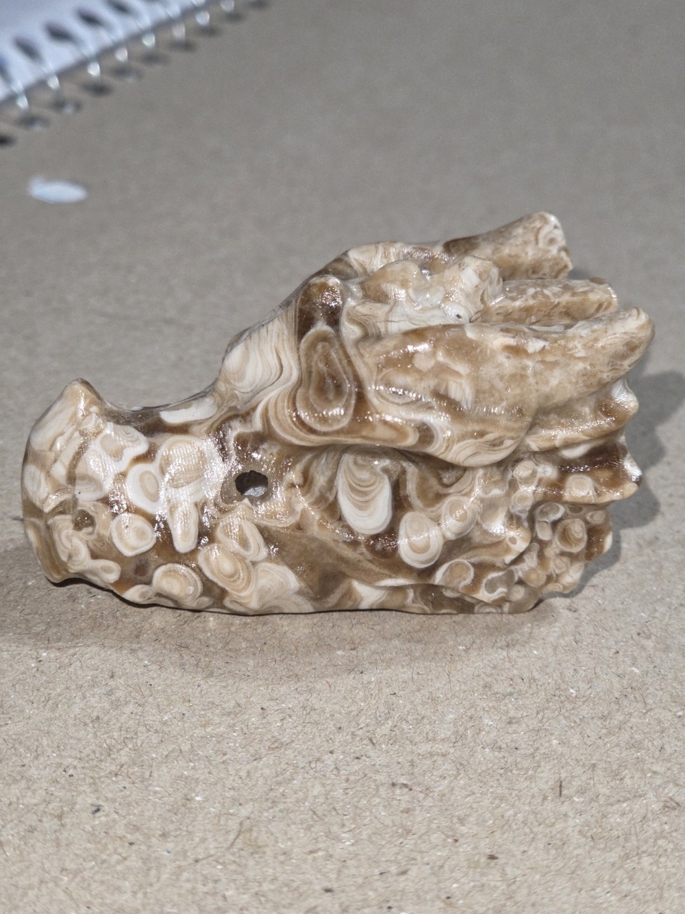 Detailed Banded Chocolate Calcite Crystal Carved Dragon Head Stone Sculpture
